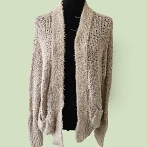 Free People Open Front Cardigan Boucle Knit Oatmeal XS